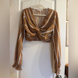 Vine & Love Mustard and White Striped Twist-Front Crop Top